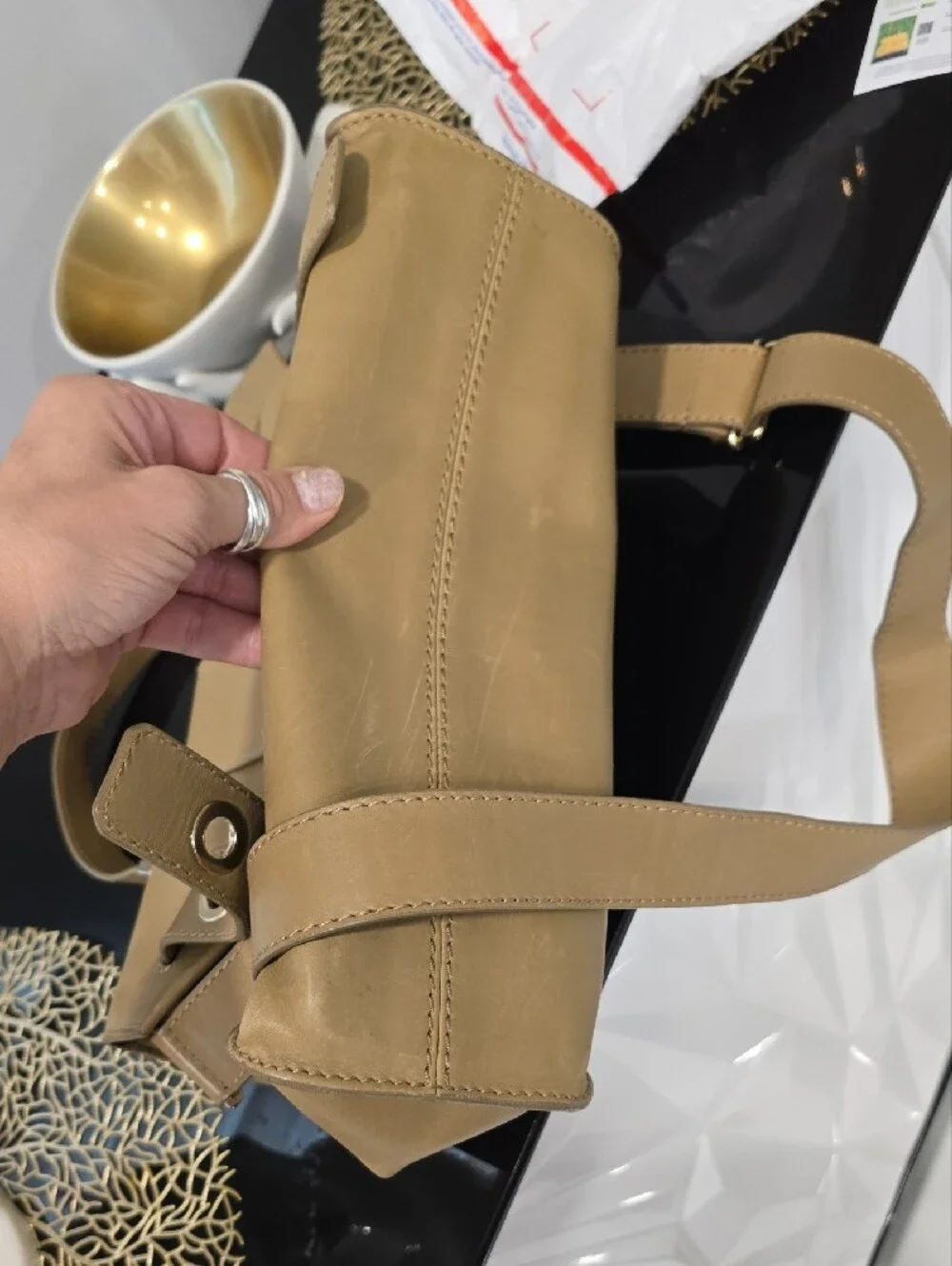 Jimmy Choo Tan Leather Satchel with Gold Hardware